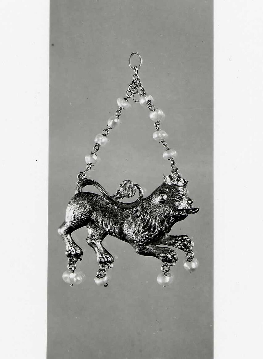 Heraldic Lion, Gold, enamel and pearls., Spanish