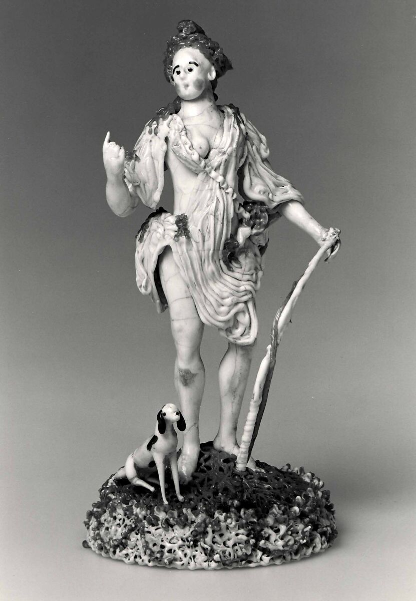 Diana, possibly Haly workshop (French, 18th century), Opaque white, pink, tan, black, brown, olive, green and waxlike colorless glass; copper and iron wire. Lampworked., probably French (Nevers) 