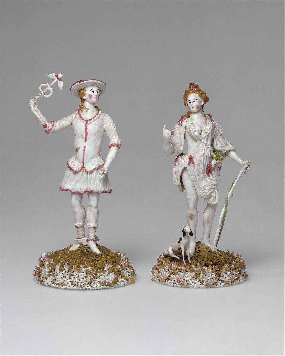 Diana, possibly Haly workshop (French, 18th century), Opaque white, pink, tan, black, brown, olive, green and waxlike colorless glass; copper and iron wire. Lampworked., probably French (Nevers)