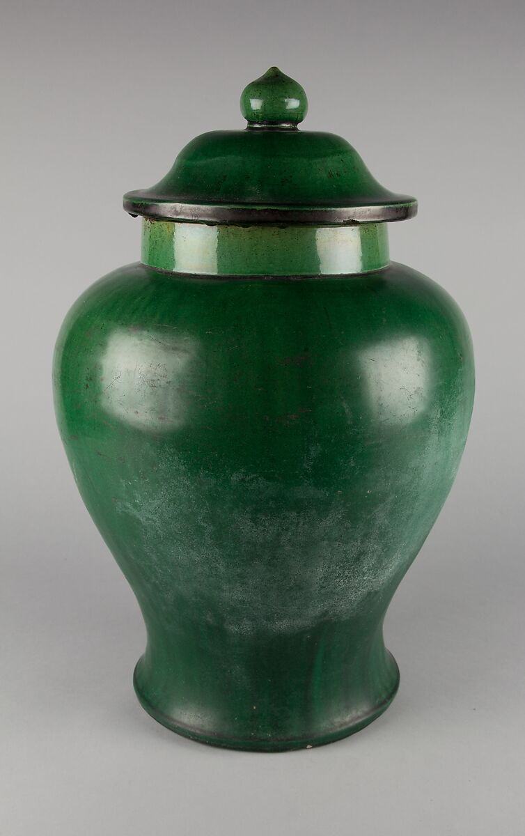 Covered jar, Stoneware with green and brown glaze (Shanxi ware), China