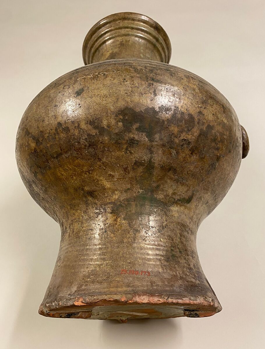 Jar in the shape of bronze container (hu), Earthenware with lead green glaze, China