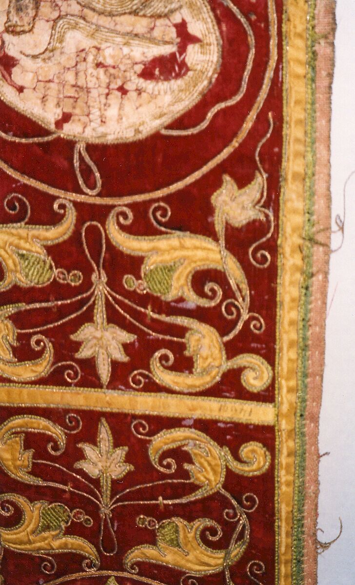 Four fragments of Orphrey Bands Made into a Panel, Silk; metal; paper;linen, Spanish