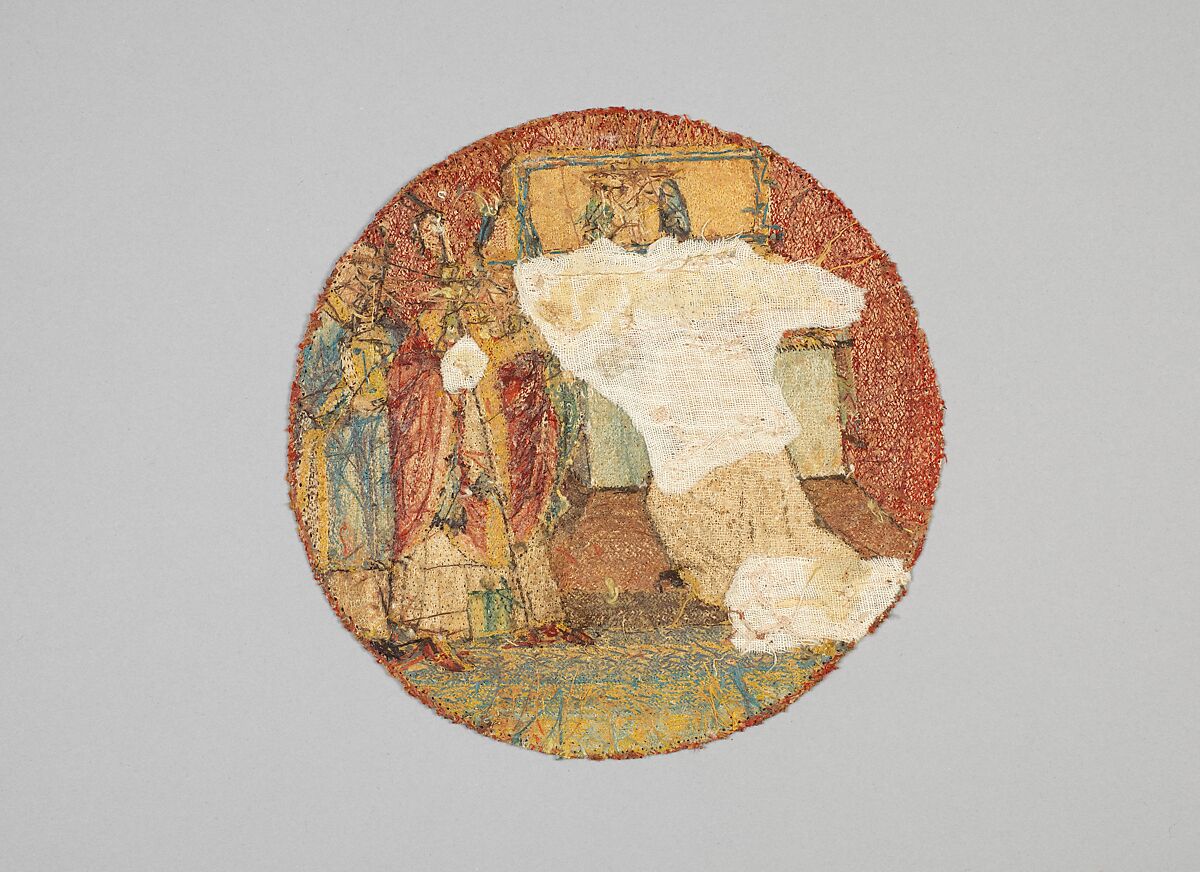 Saint Martin and Saint Hilary, Linen plain weave underlaid with linen plain weave (two layers) and embroidered with silk and gilt-metal-strip-wrapped silk in single satin, split, and stem stitches, laid work, and couching, including or nué, Flemish