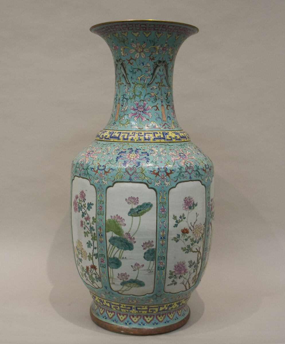 Vase decorated with lotus flowers, Porcelain painted in overglaze polychrome enamels (Jingdezhen ware), China