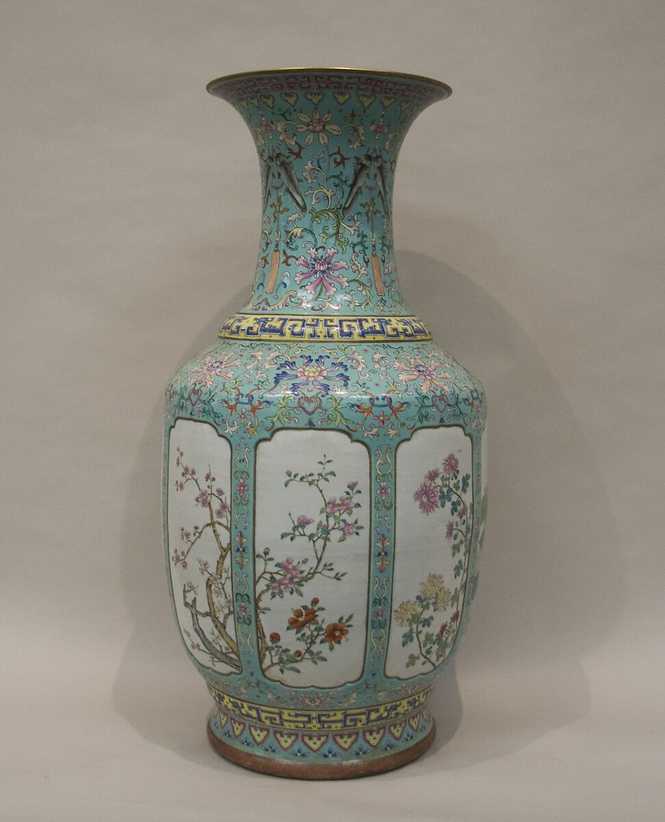 Vase decorated with lotus flowers, Porcelain painted in overglaze polychrome enamels (Jingdezhen ware), China