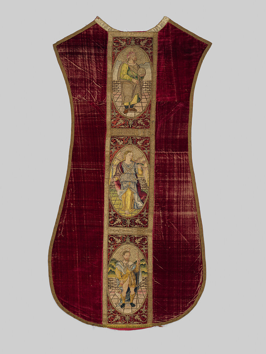 Chasuble Back with an Orphrey, Silk; metal; linen, Italian or Spanish 