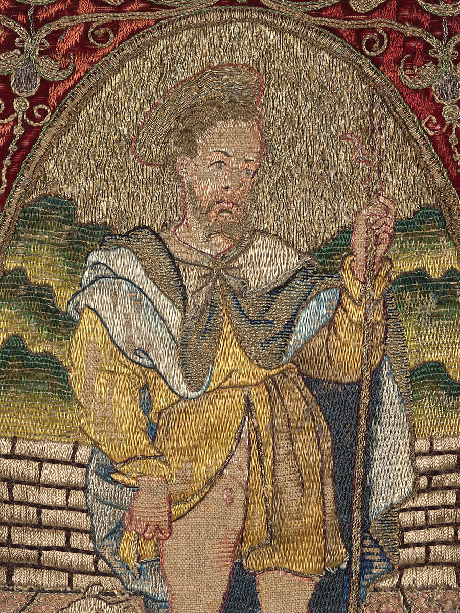 Chasuble Back with an Orphrey, Silk; metal; linen, Italian or Spanish