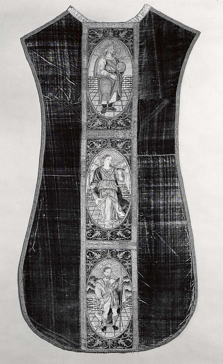 Chasuble Back with an Orphrey, Silk; metal; linen, Italian or Spanish