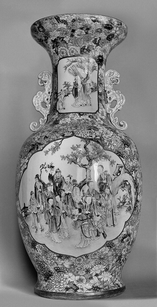 Vase with immortals, Porcelain painted in overglaze polychrome enamels (Jingdezhen ware), China 