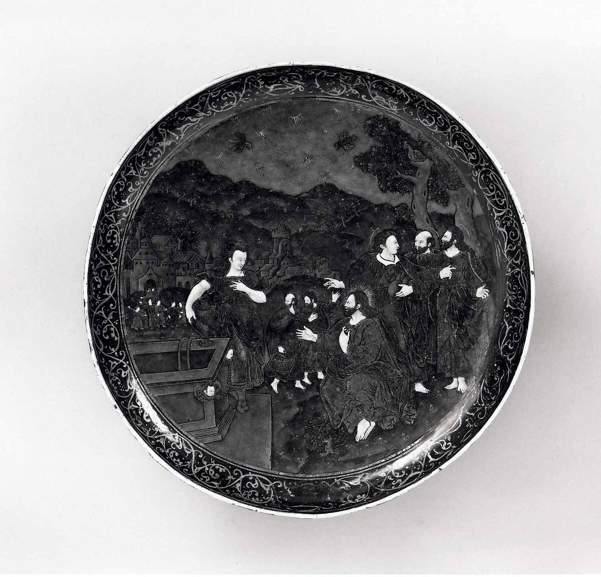 Christ and the Woman of Samaria, Suzanne de Court (French, active 1575–1625), Painted enamel on copper, partly gilt