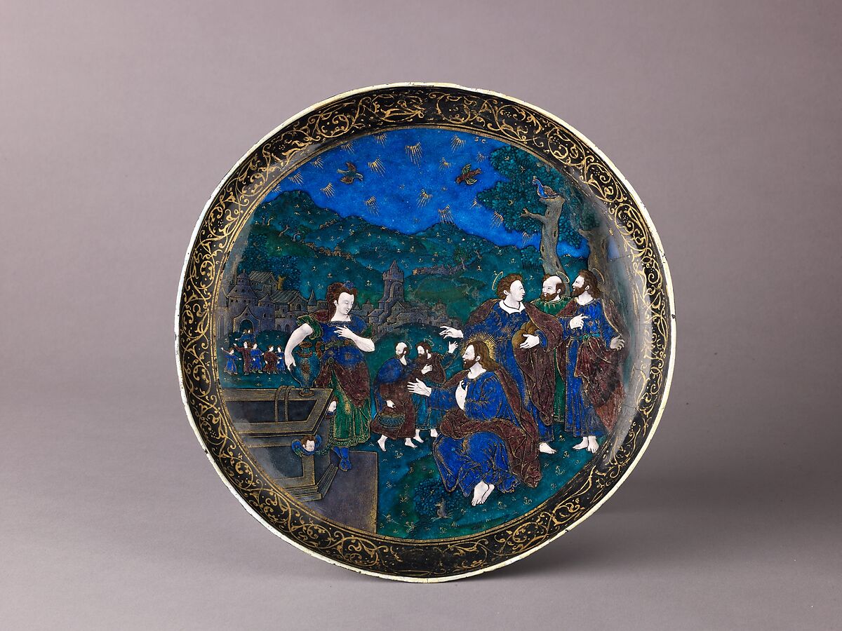 Christ and the Woman of Samaria, Suzanne de Court (French, active 1575–1625), Painted enamel on copper, partly gilt
