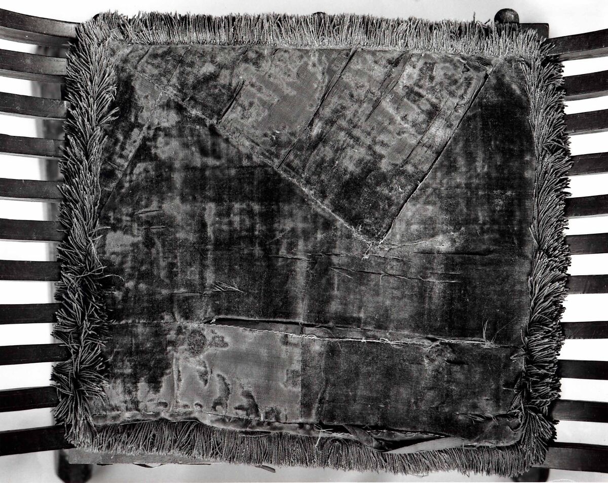 Folding armchair (sedia a Savonarola type), Walnut, turned and carved; silk, Italian