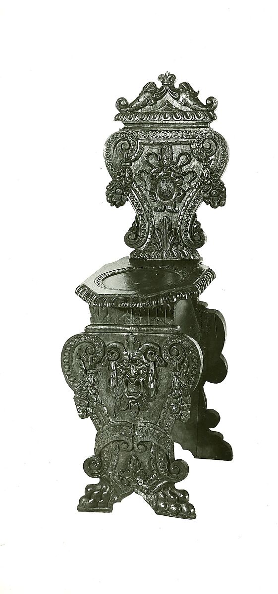 Side chair (Sgabello, pair with 1975.1.1989), Walnut, carved., Italian, Rome or Florence