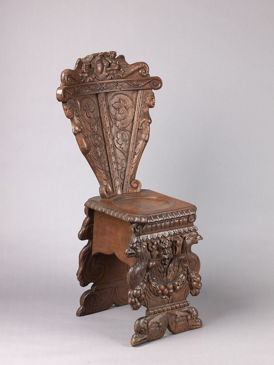 Side chair (sgabello a dorsale), Probably by Alois Überacher  , Bolzano, Walnut., Italian, Bolzano or Milan 