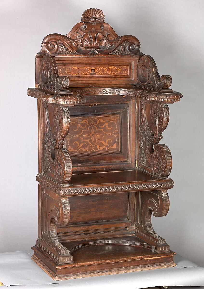 Choir chair, Walnut, maple, poplar., Italian, Tuscany (Florence?) 