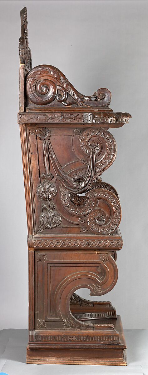 Choir chair, Walnut, maple, poplar., Italian, Tuscany (Florence?)