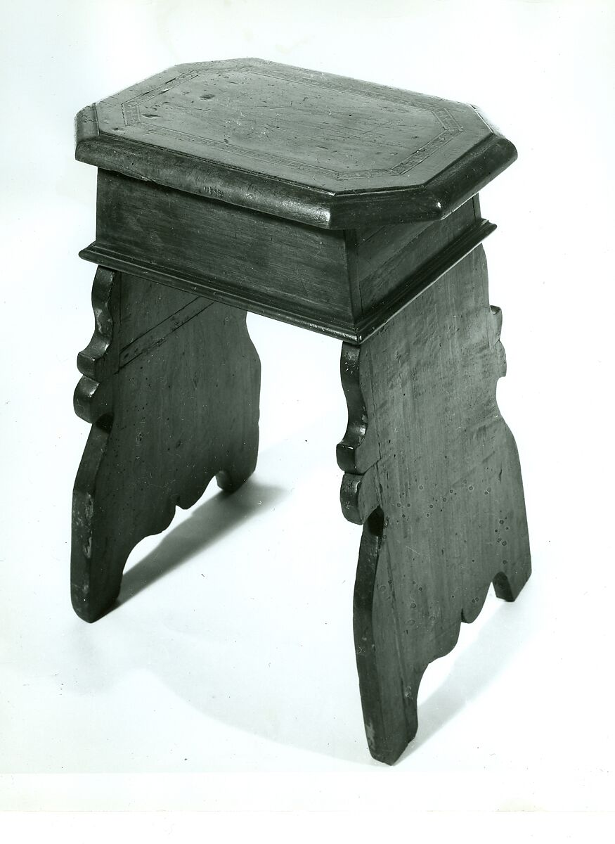 Stool (pair with 1975.1.2006), Walnut, maple, and other woods., Italian (or United States?) 