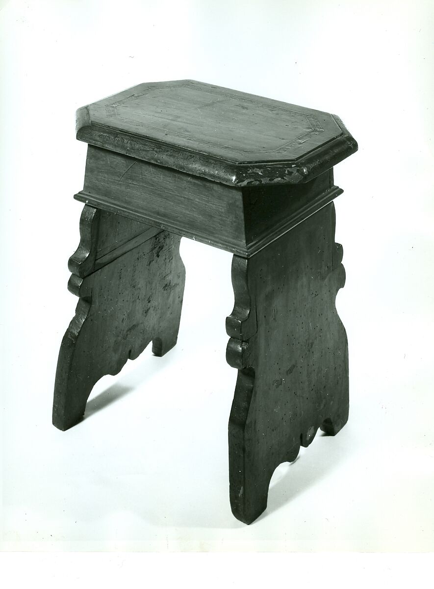 Stool (pair with 1975.1.2005), Walnut, maple, and other woods., Italian (or United States?)
