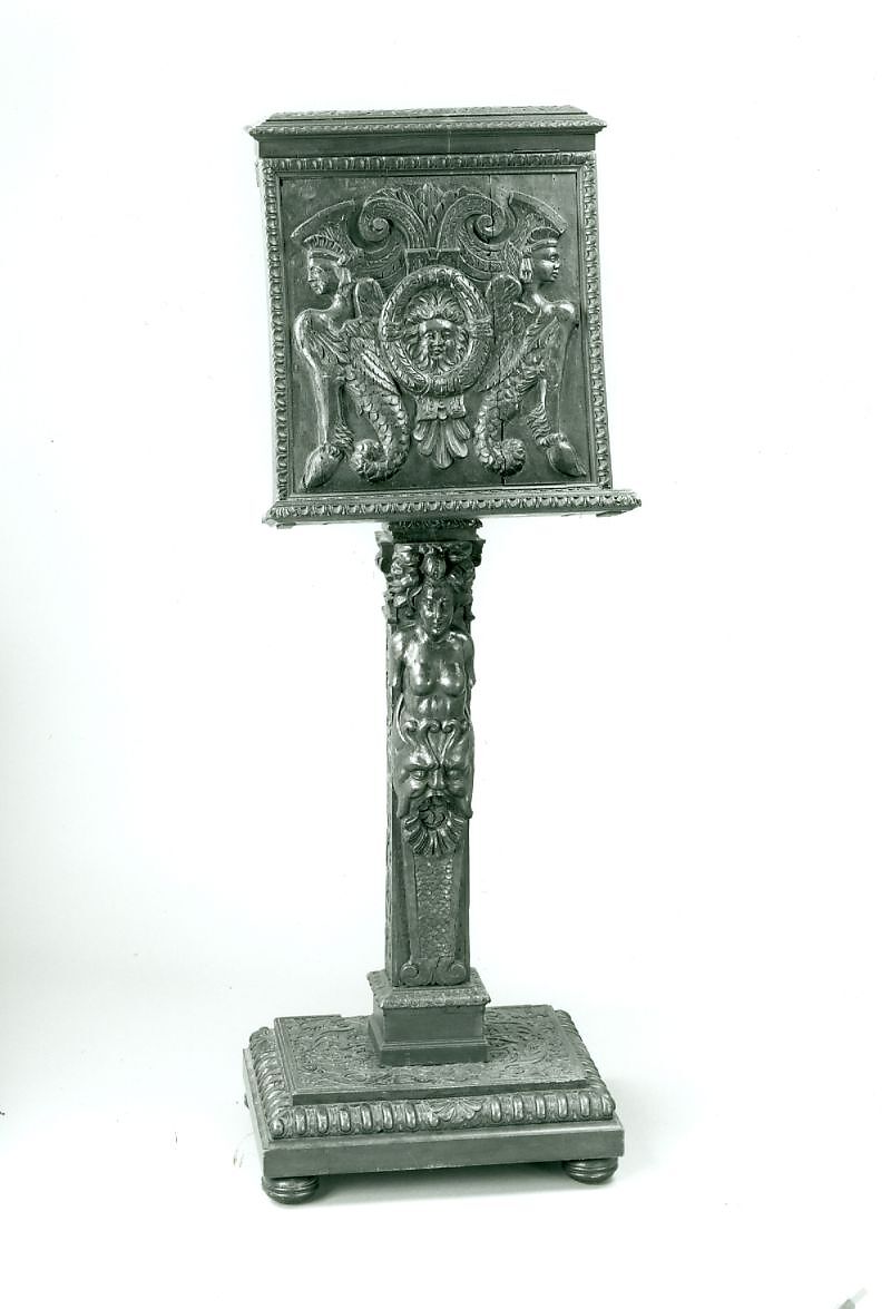 Lectern (with revised old parts), Walnut, carved, iron., French (?) 