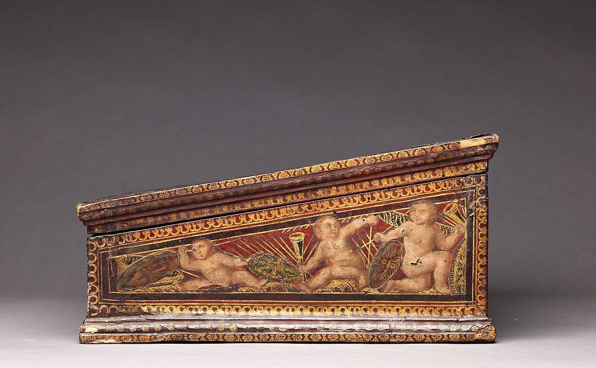 Writing Box, Poplar; leather, tooled, silhouettecut, engraved, gilded, silvered and painted; partially gilded metal mounts; brand-stamped and colored paper., North Italian, Venice (?)
