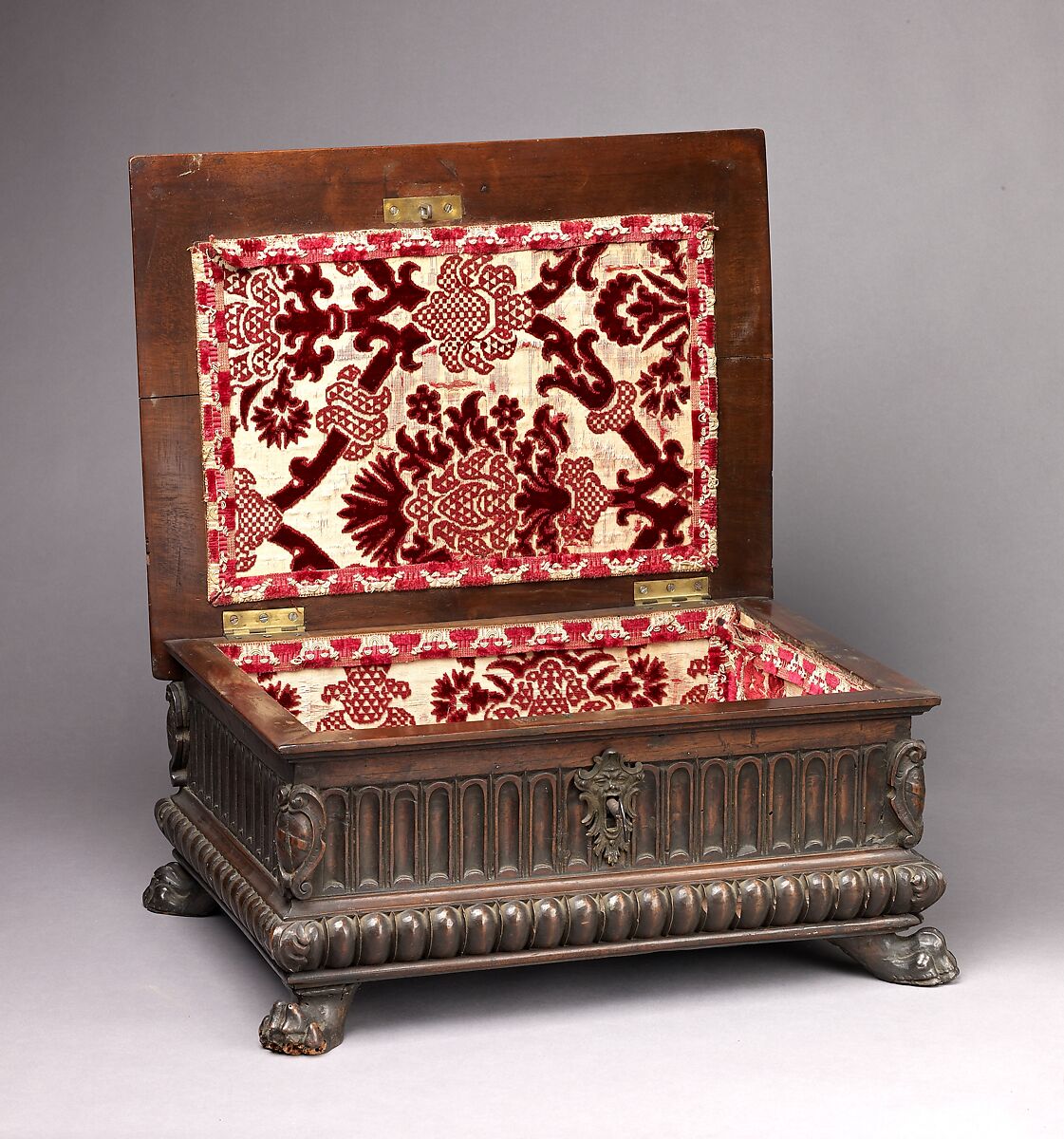 Casket (cassetta), Wood, cast bronze; cut velvet textile, interior., Italian or United States (?)