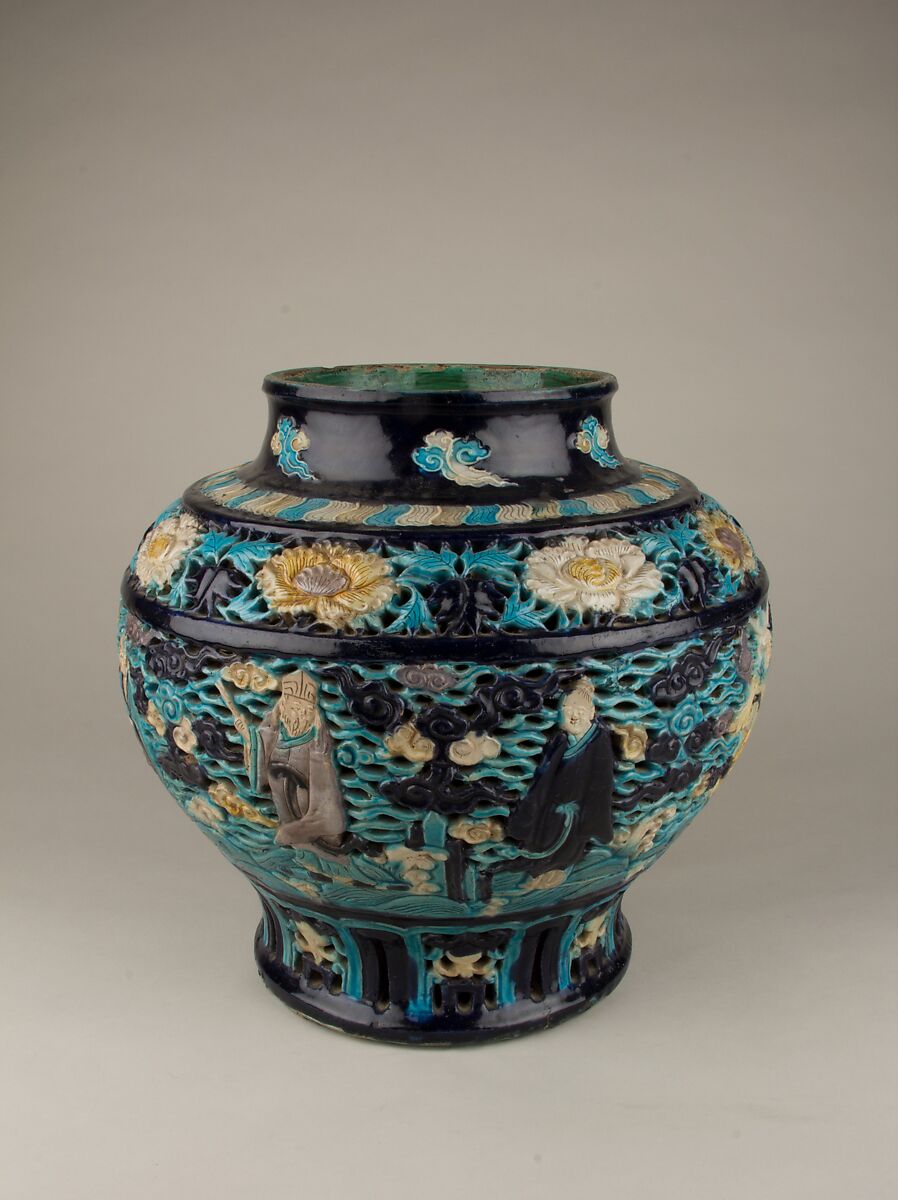 Jar with the Eight Immortals, Porcelain with relief decoration under colored glazes (Fahua ware), China