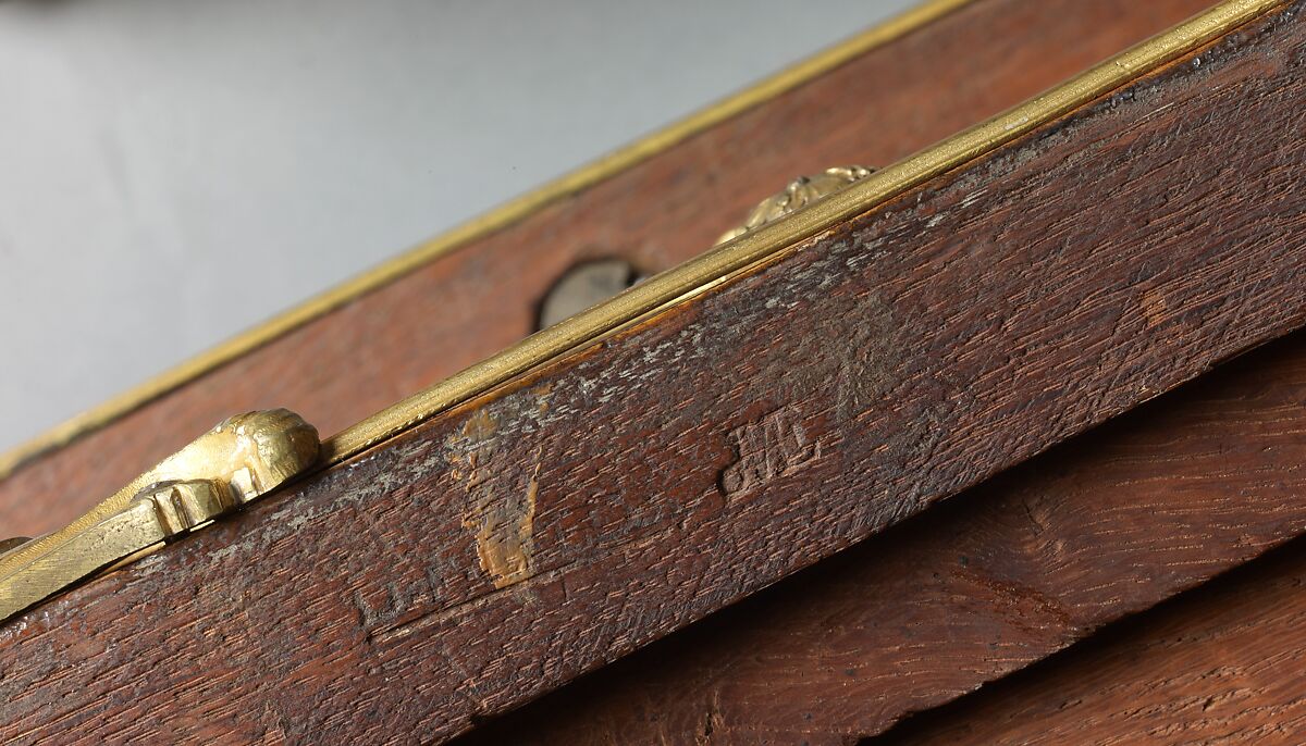 Writing table, Joseph Baumhauer (French, active ca. 1749–72), Oak veneered with tulipwood, oak drawers; leather; gilt-bronze mounts.