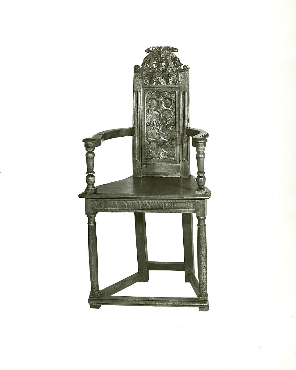 Armchair (caquetoire), Walnut; cut silk velvet (cushion)., French