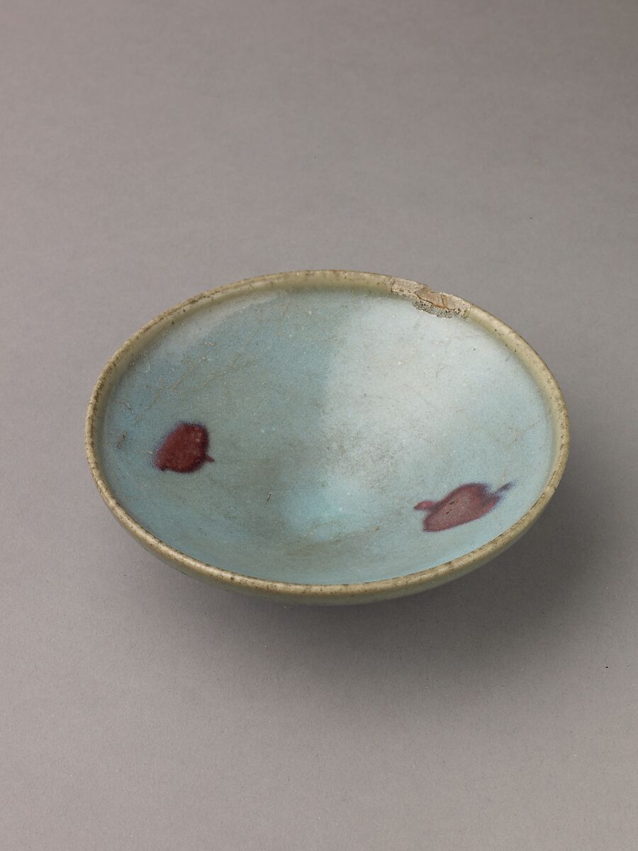 Deep bowl, Jun ware, Chinese  , Jin/Yuan Dynasty, Stoneware with splashed blue glaze., Chinese 