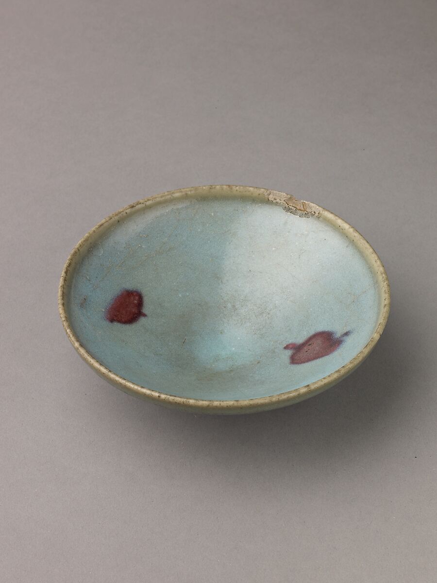 Deep bowl, Jun ware, Chinese  , Jin/Yuan Dynasty, Stoneware with splashed blue glaze., Chinese