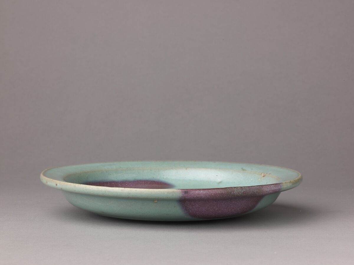 Plate, Jun ware, Chinese  , Jin/Yuan Dynasty, Stoneware with splashed blue glaze., Chinese