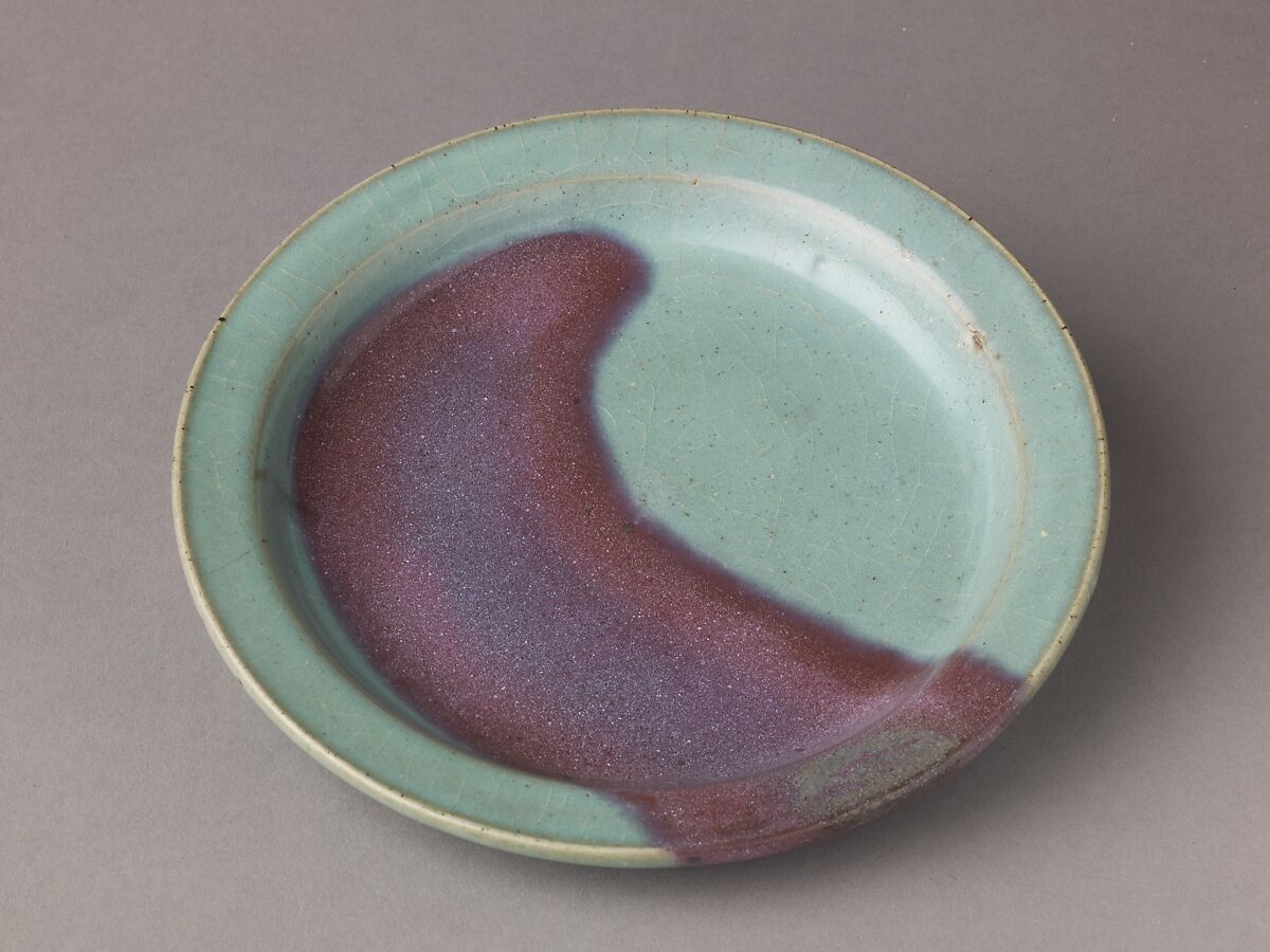 Plate, Jun ware, Chinese  , Jin/Yuan Dynasty, Stoneware with splashed blue glaze., Chinese 