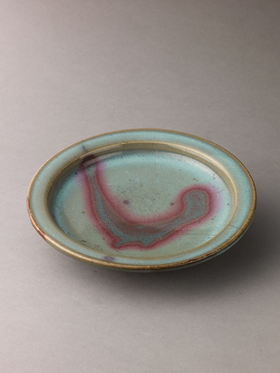 Plate, Jun ware, Chinese  , Yuan Dynasty, Stoneware with splashed blue glaze., Chinese