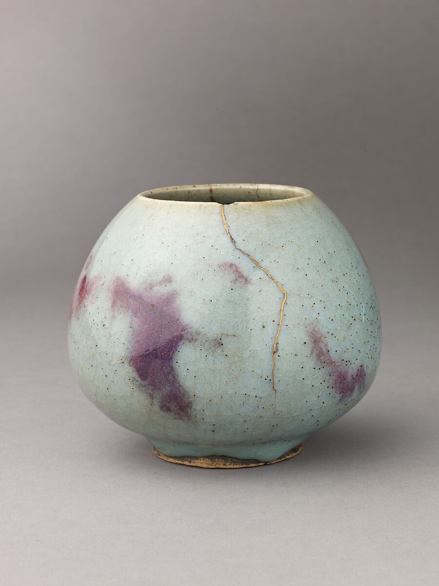Jar, Jun ware, Chinese  , Jin/Yuan Dynasty, Stoneware with splashed blue glaze., Chinese