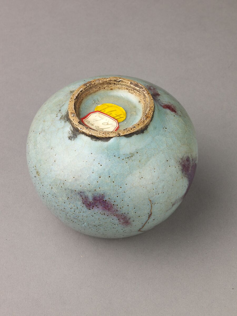 Jar, Jun ware, Chinese  , Jin/Yuan Dynasty, Stoneware with splashed blue glaze., Chinese