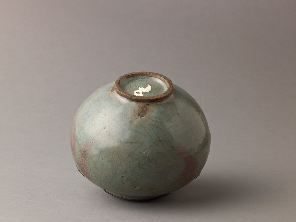 Two-eared jar, Jun ware, Chinese  , Jin/Yuan Dynasty, Stoneware with flushed blue glaze., Chinese
