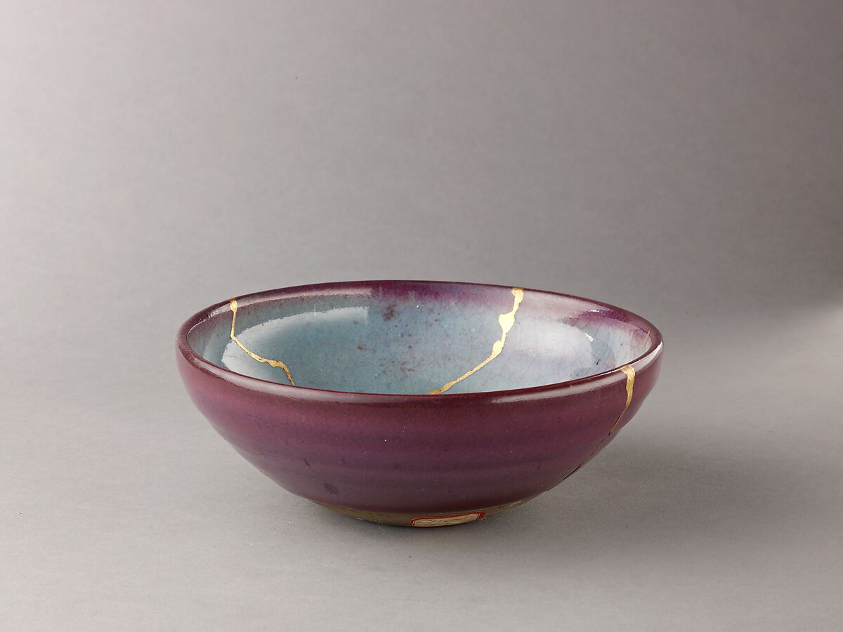 Bowl, possibly a copy of Jun ware, Stoneware with blue and purple glazes., possibly Chinese 