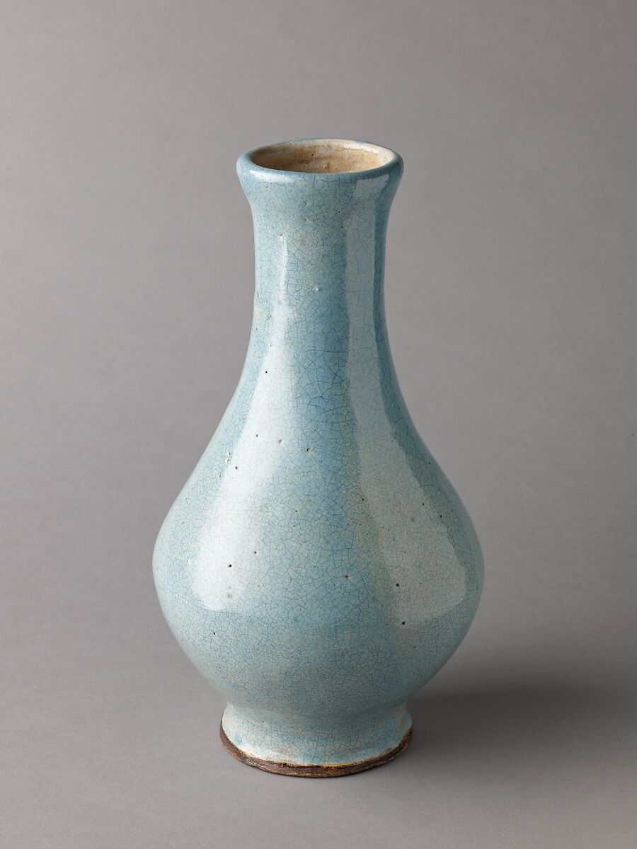 Pyriform vase, possibly an imitation of Song Guan ware, Chinese  , Ming Dynasty (?), Stoneware with blue glaze., Chinese 