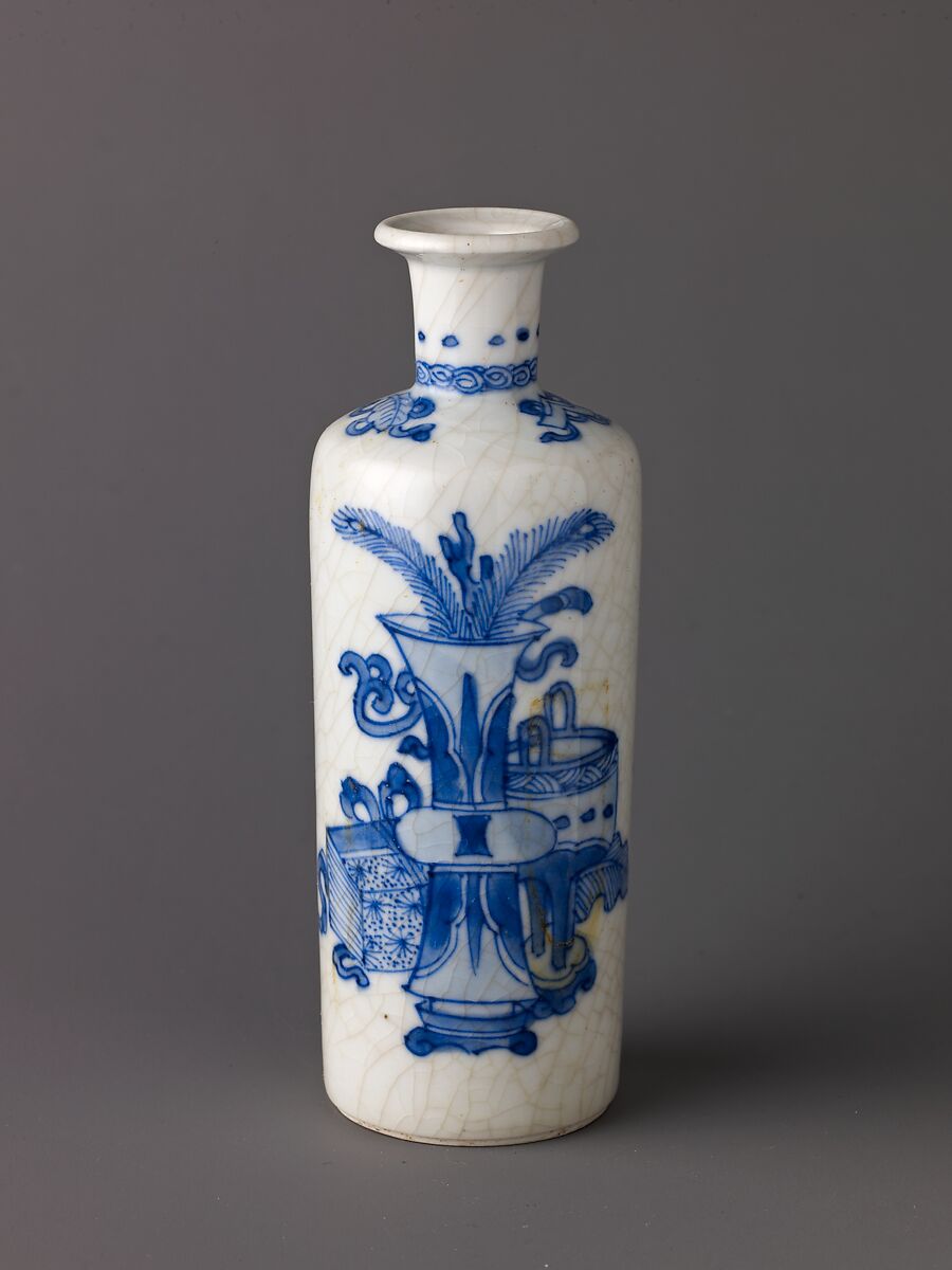 Small vase, Chinese  , Qing Dynasty, probably Kangxi period, Porcelain painted in underglaze blue., Chinese 