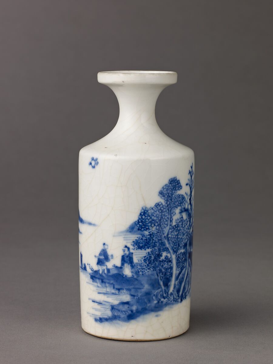 Small bottle-shaped vase, Chinese  , Qing Dynasty, Porcelain painted in underglaze blue., Chinese 