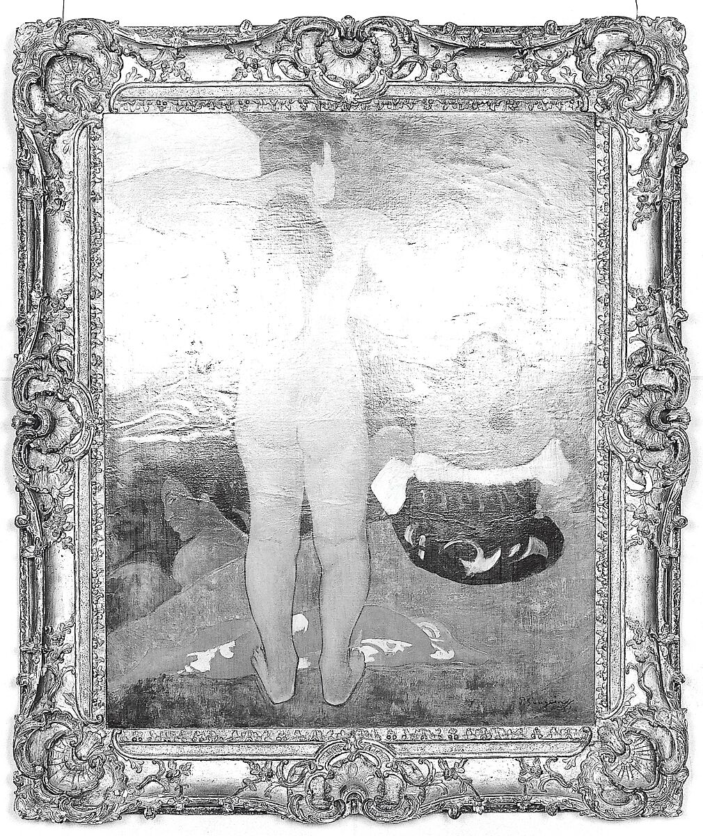 Swept frame, Oak lower moldings; lime upper moldings. Carved, gilt; orange bole., French