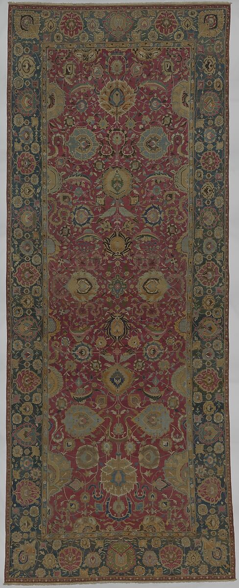 Indo-Persian carpet with vine scroll and palmette pattern, Wool pile on cotton foundation., Indo-Persian 