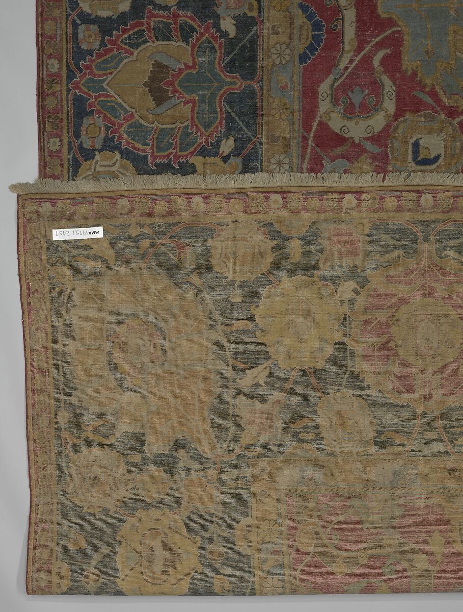 Indo-Persian carpet with vine scroll and palmette pattern, Wool pile on cotton foundation., Indo-Persian