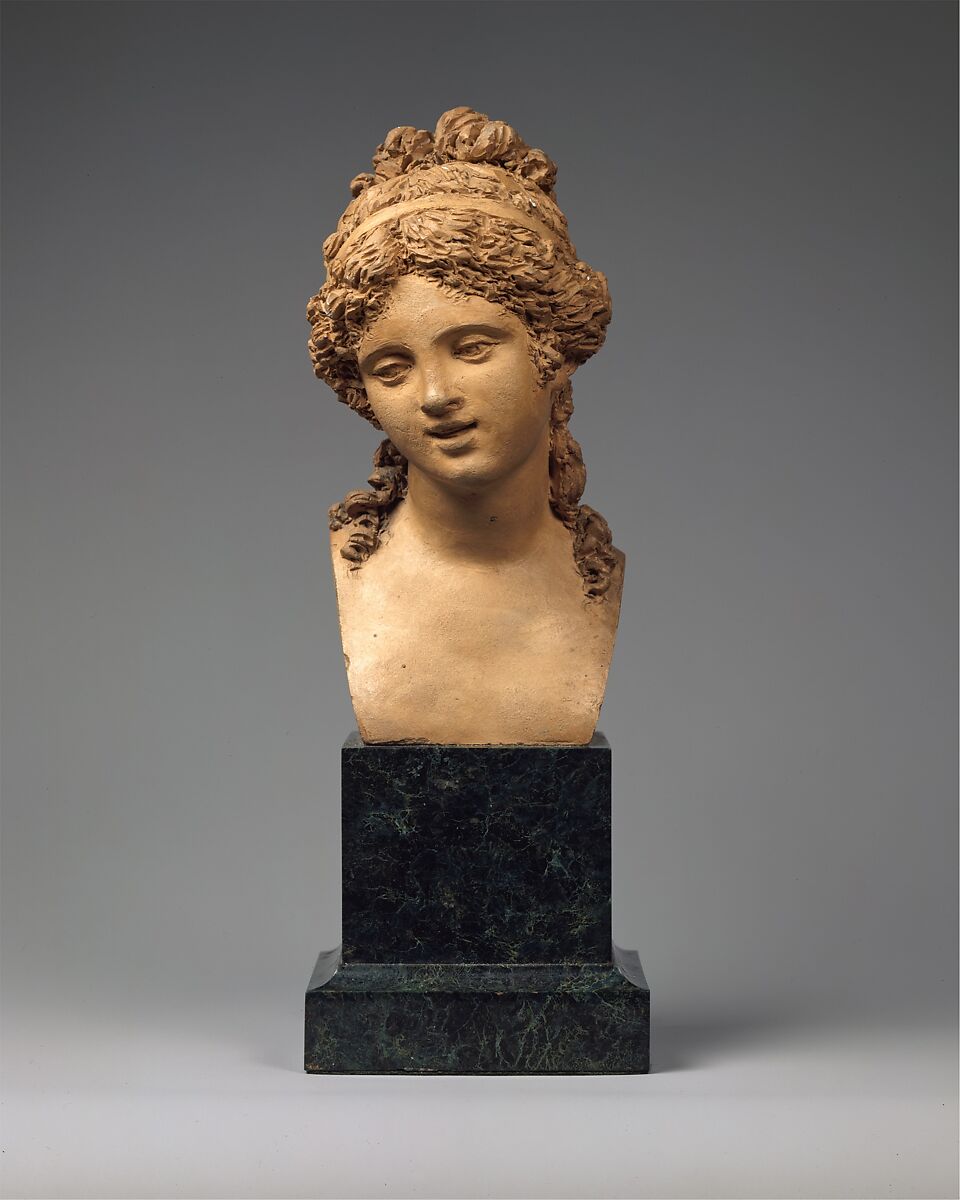 Female Bust, Joseph-Charles Marin (French, Paris 1759–1834 Paris), Terracotta, on green marble pedestal. 