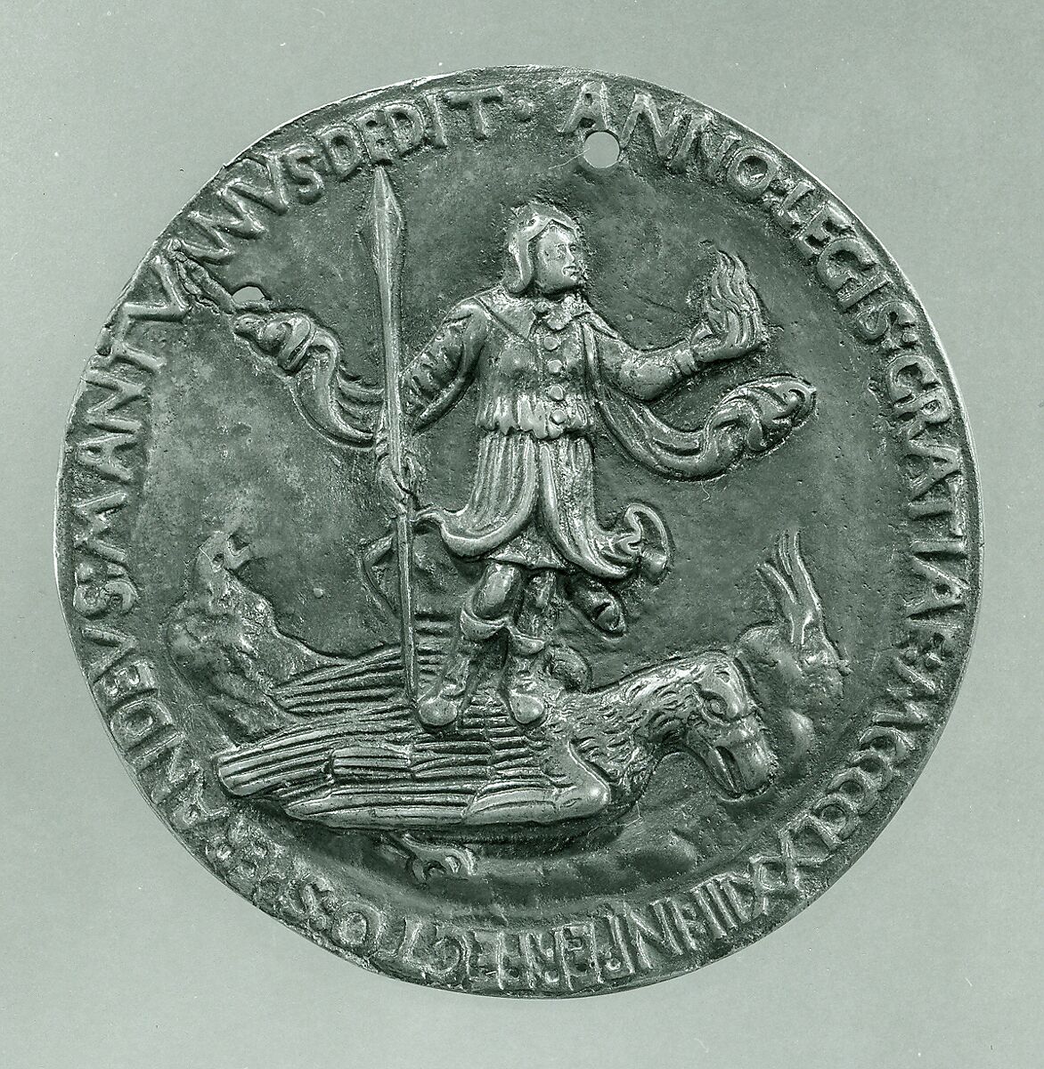Medal:  Presciano de Ferrara, Savelli Sperandio (Italian, Mantua 1425?–?1504 Venice), Bronze (copper alloy with reddish brown patina under a worn layer of black wax or lacquer).
