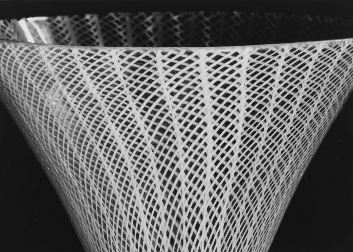 Goblet, Colorless (slightly gray) and opaque white nonlead glass. Blown, "vetro a retorti"., Italian (Venice)