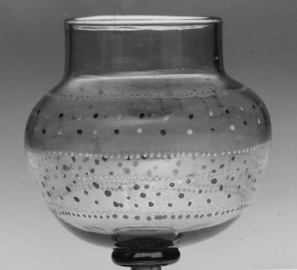 Goblet, Gray nonlead glass. Blown, mold blown, enameled, gilt., Façon de Venise, probably Bohemian