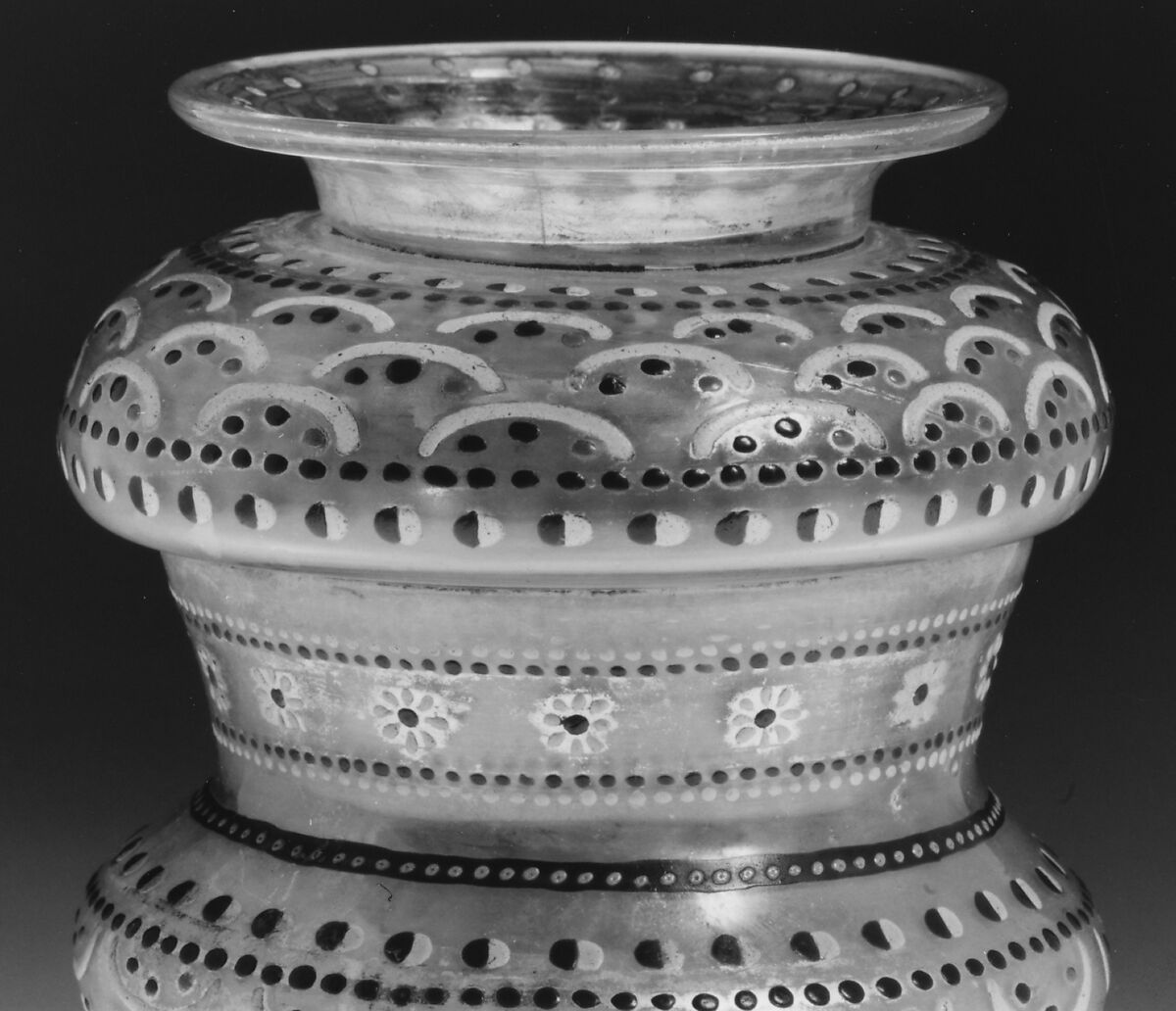 Double cup (Doppelscheuer), Colorless (slightly gray) nonlead glass. Blown, enameled, gilt., Façon de venise, Germany or Silesia (possibly Petersdorf)