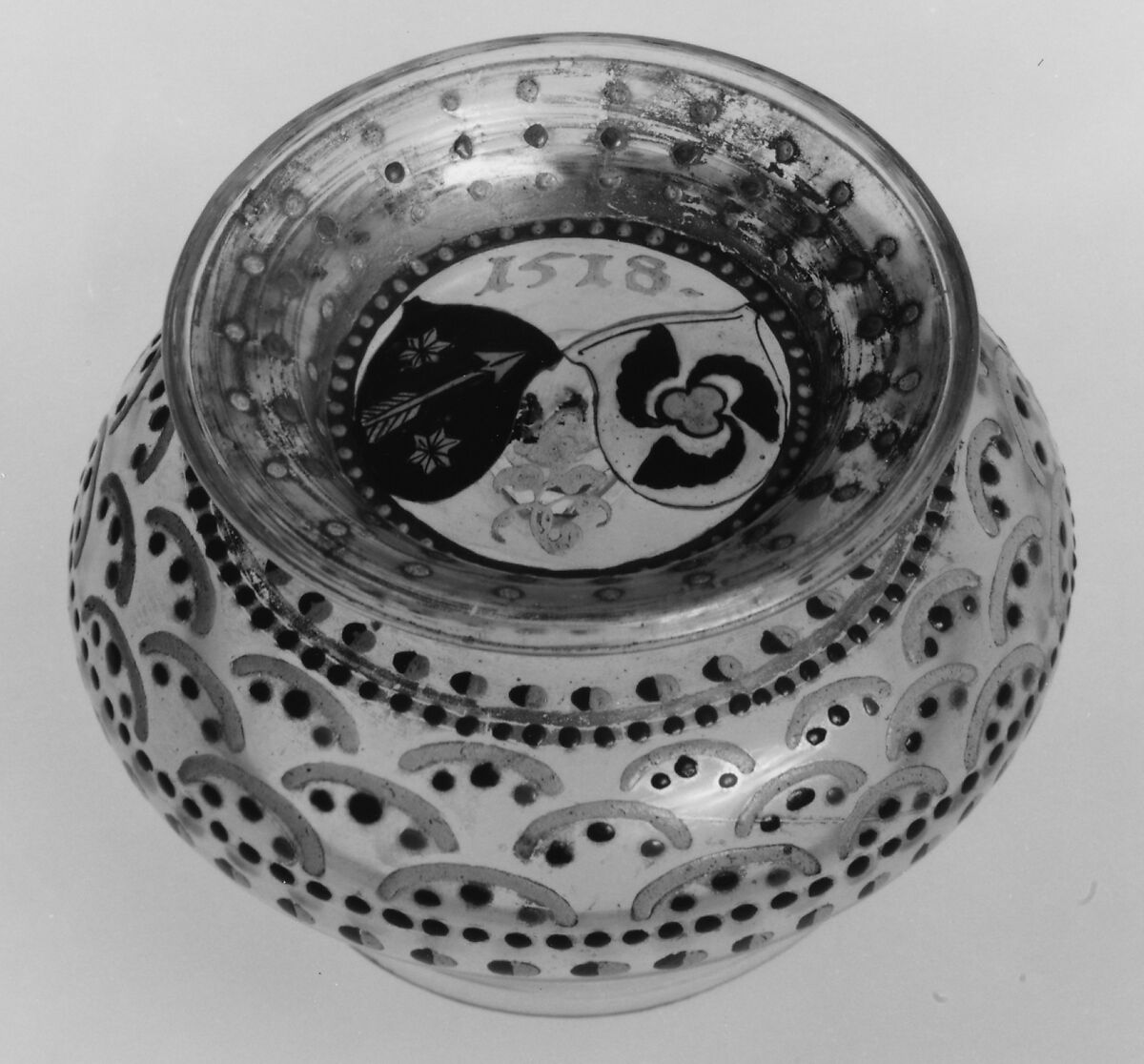 Double cup (Doppelscheuer), Colorless (slightly gray) nonlead glass. Blown, enameled, gilt., Façon de venise, Germany or Silesia (possibly Petersdorf)