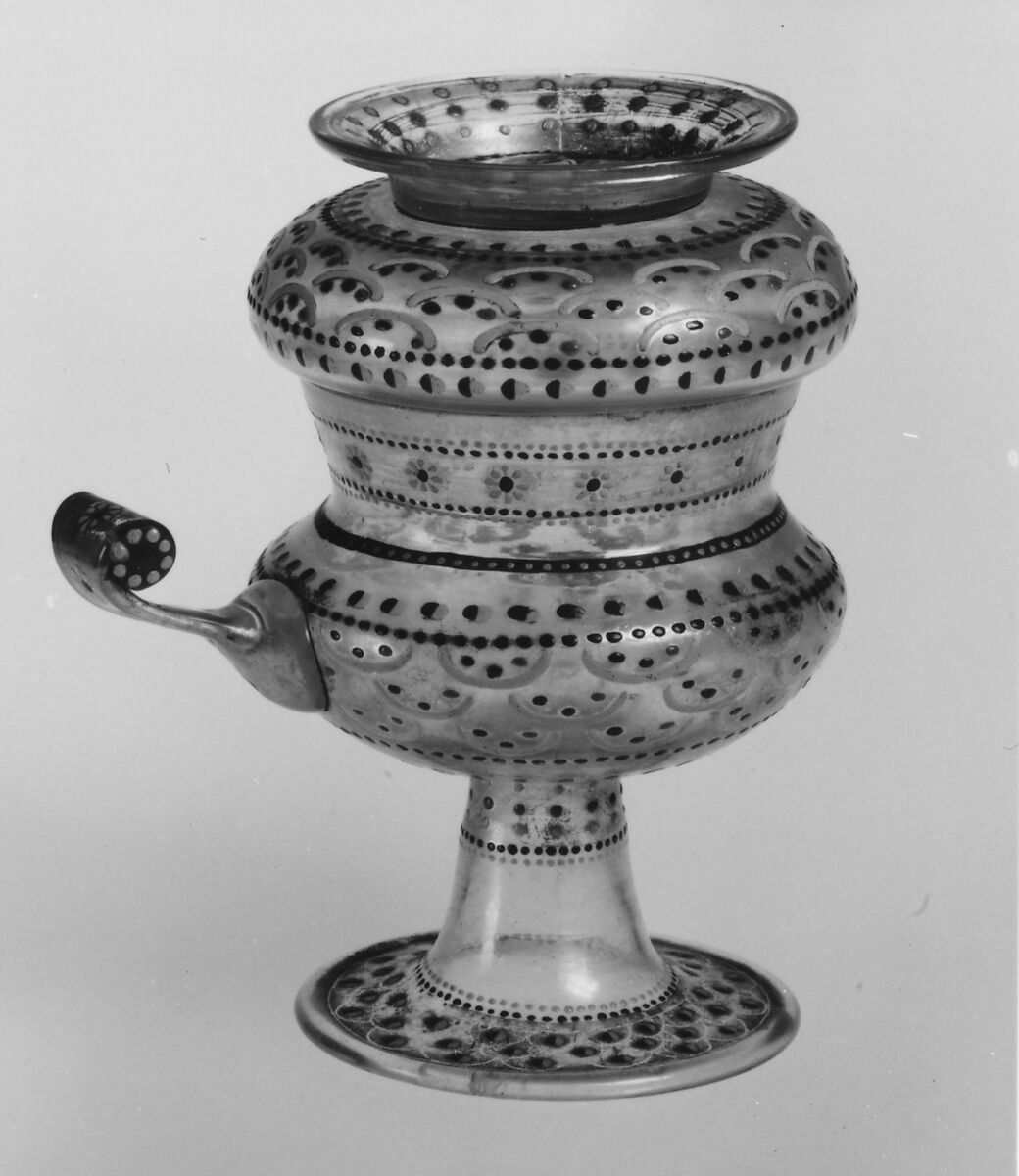 Double cup (Doppelscheuer), Colorless (slightly gray) nonlead glass. Blown, enameled, gilt., Façon de venise, Germany or Silesia (possibly Petersdorf)